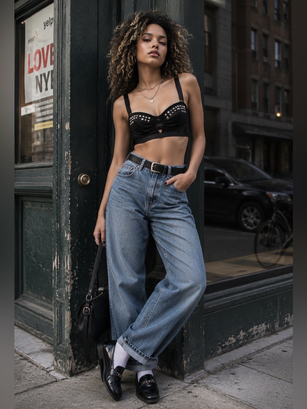Studded Black Crop Bralette Top